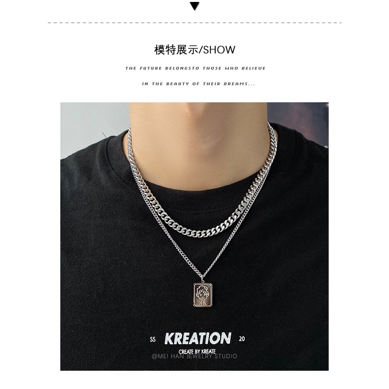 Kalung Pria Pangeran Kecil Liontin Baja Titanium Lapisan Ganda ins Desain Niche Trendi Merasa Keren Gaya Rantai Kuba Hip Hop