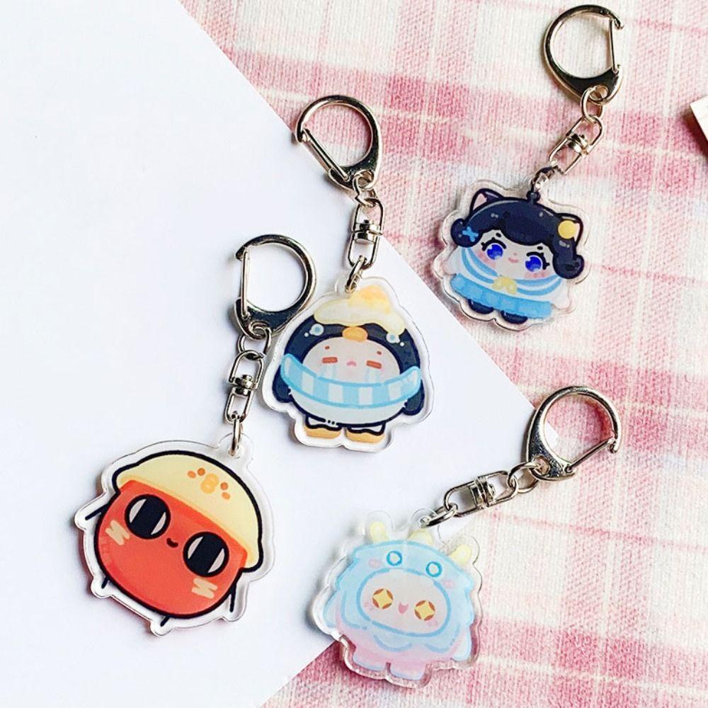 NEEDWAY Needway Egg Puff Party Keychain Koleksi Pernak Pernik Tempat Kunci Mobil Tokoh Anime Ornamen Handbag Charms Acrylic Car Keyring