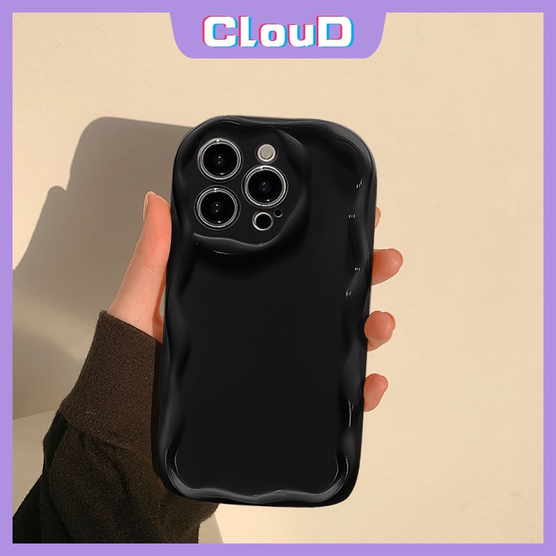 IPHONE Casing Ponsel Glossy Tepi Melengkung Bergelombang 3D Kompatibel Untuk Iphone11 13 14 12 Pro MAX XR7plus X XS Max7 8 Plus SE 2020 Fashion Sederhana Cat Air Gelombang Bingkai Bantal Tpu Soft Cover