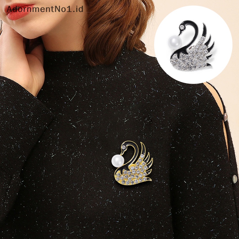 [AdornmentNo1] Fashion Mutiara Swan Bros Pin Untuk Wanita Pakaian Coat Lapel Pin Dekorasi Perhiasan Hadiah [ID]