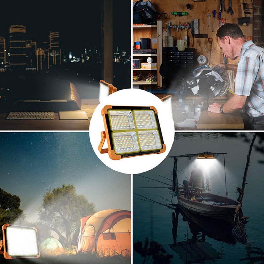 Lampu Sorot Tenaga Matahari Surya Solar Cell 1000 Watt Flood Light Camping Outdoor Indoor Lamp