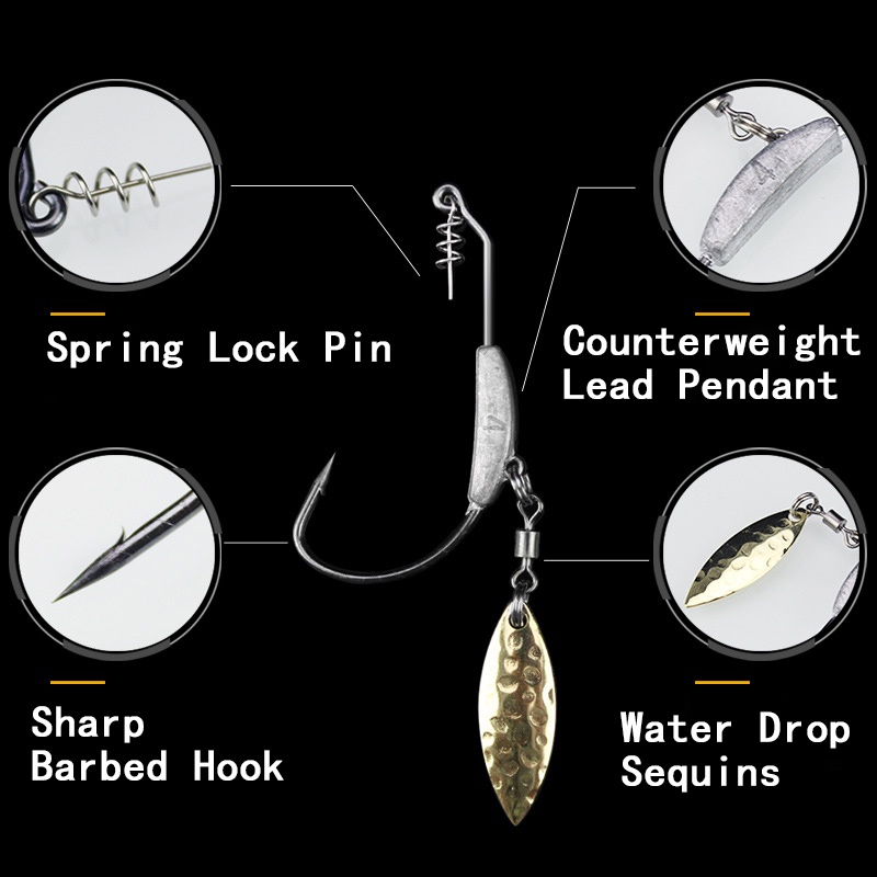 1pcs 3.9g 5.6g 7.8g Weighted Crank Hooks Underspin Swimbait Hook Dengan Twistlock Gold/Silver Spinner Blades Fishing Tackle Lures Troli Kait