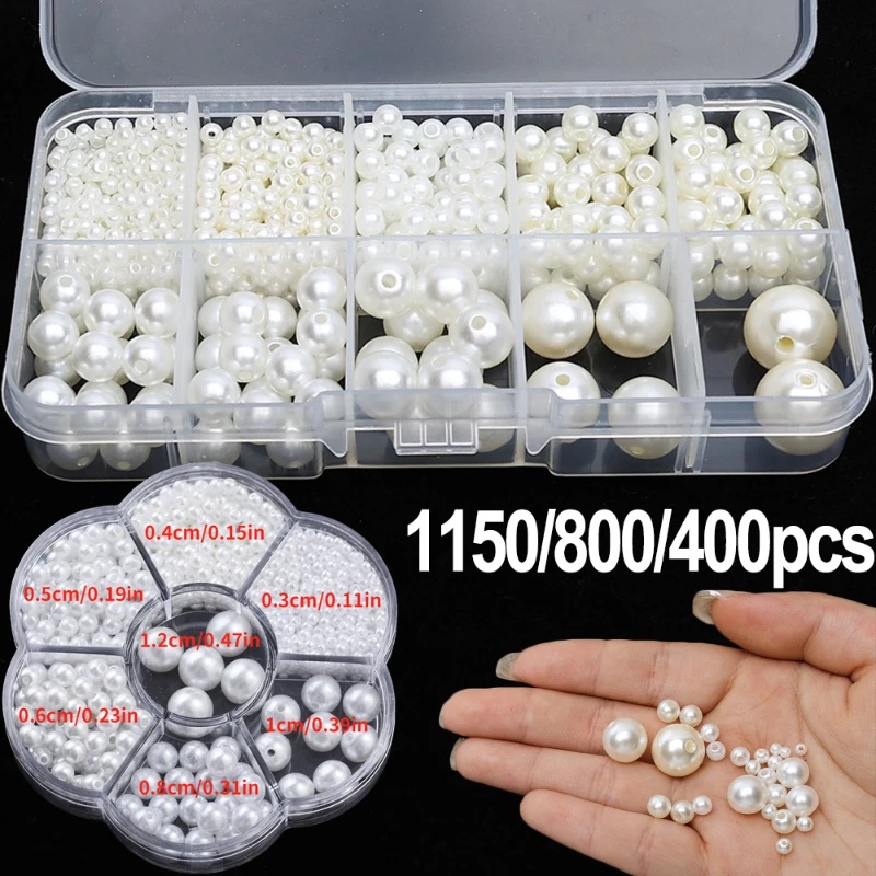 [HOT Sale] Pembuatan Serba Guna 1Box Gelang Kalung Anting DIY Perhiasan Aksesoris Craft Jahit Manik-Manik Bulat Longgar Dengan Lubang Tas Buatan Tangan Ukuran Mix3/4/5/6 /8/10 /12mm Manik Mutiara