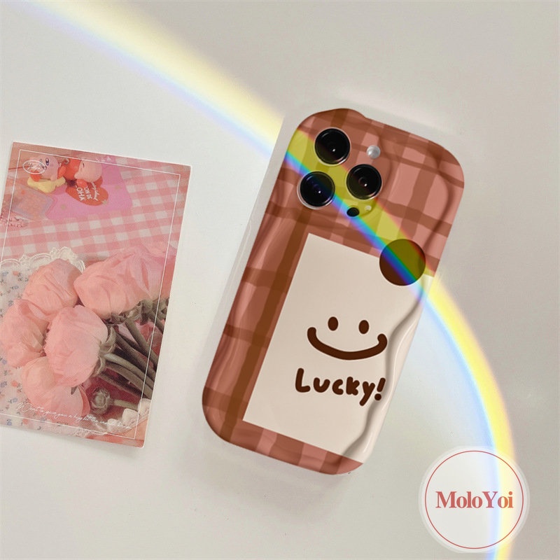 IPHONE Kartun Milk Tea Cute Smiley Back Case Kompatibel Untuk Iphone11 12 14 13 Pro Max XR X XS Max 7Plus 8 6s 7 6 Plus 8Plus SE 2020 Kreatif 3D Wavy Curved Edge Phone Soft Tpu Cover