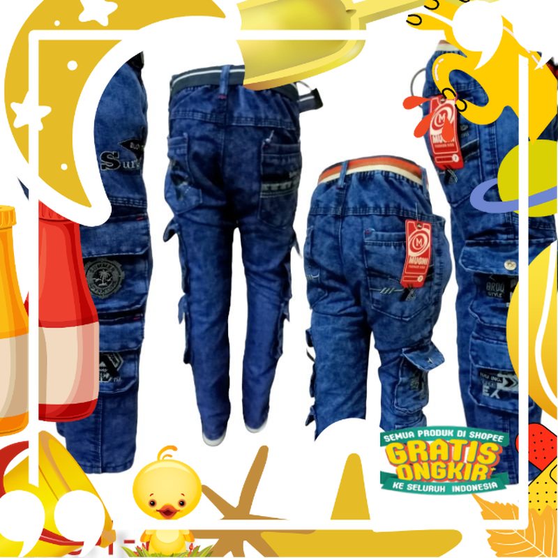 Celana jeans anak laki laki cargo anak cowok 1-12tahun/ Lucu kado Ultah