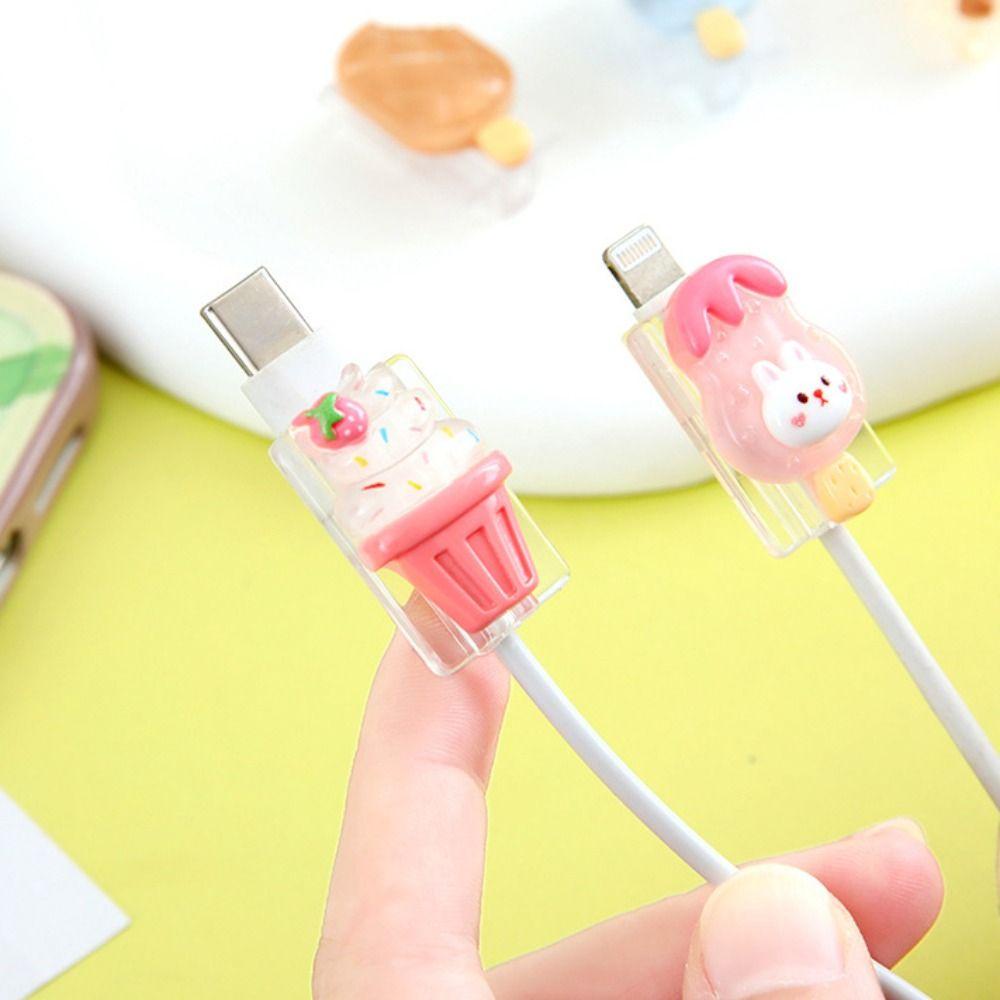 Rebuy Pelindung Gigitan Kabel Kawaii Lucu Data Line Charging Pelindung Soft Cover 3D Kartun Bunga Kabel Winder