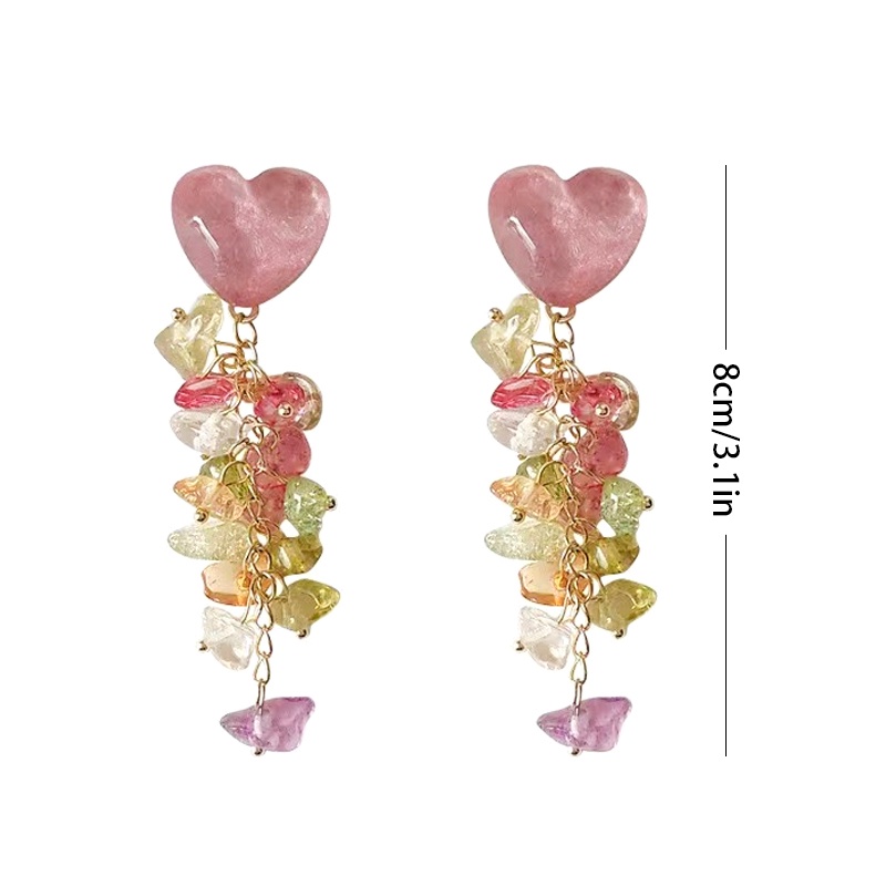 Temperamen Manis Merah Muda Cinta Kristal Rumbai Menjuntai Anting-Anting Wanita Kristal Menjuntai Anting-Anting Tren Berkilau Drop Anting-Anting Pernikahan Kait Telinga Perhiasan Wanita Fashion Perhiasan Elegan