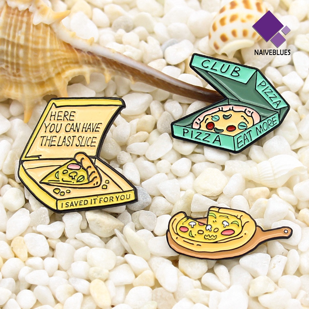 &lt; Naiveblues &gt; Bros Pin Huruf Ukiran Hias Irisan Pizza Enamel Lapel Pin Tas Perhiasan