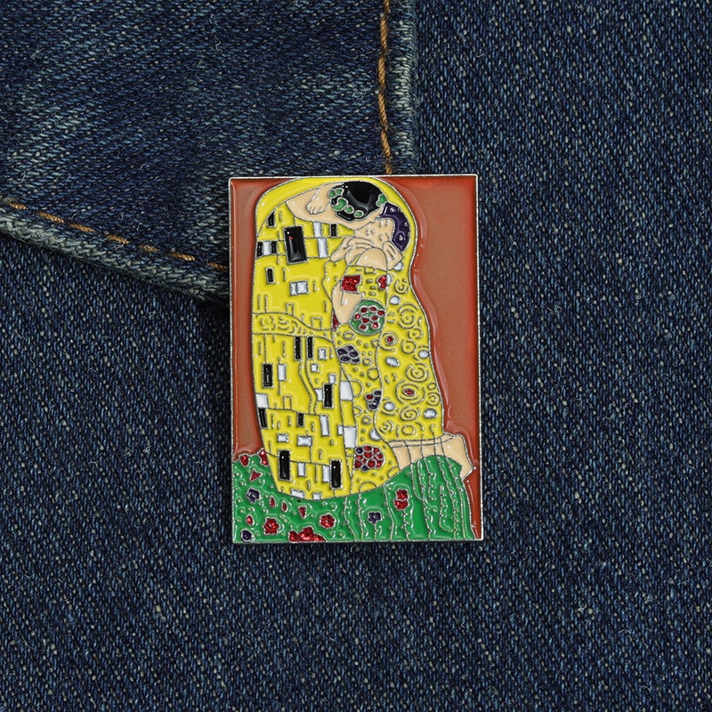 The Kiss By Klimt Art Lukisan Minyak Enamel Pin Kerah Lencana Ransel Bros Pakaian Perhiasan Hadiah Aksesoris