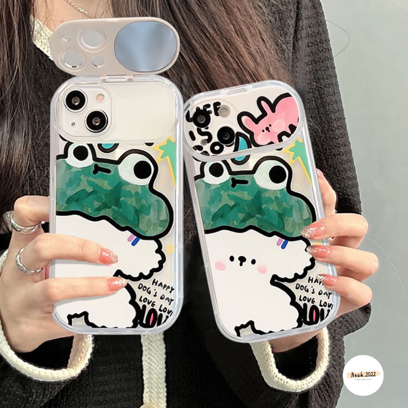 Case Kompatibel Untuk IPhone 11 Pro Max7 8 Plus 14 12 13 Pro MAX XR X XS MAX SE 2020 Kartun Hewan Beruang Lucu Kodok Kelinci Anjing Shockproof Kreatif Flip Make Up Cermin Soft TPU Case