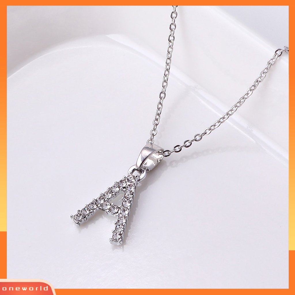 [ONE] 26huruf Inggris Liontin Wanita Kalung Electroplating Alloy Cubic Zirconia Adjustable Choker Necklace Perhiasan Aksesori