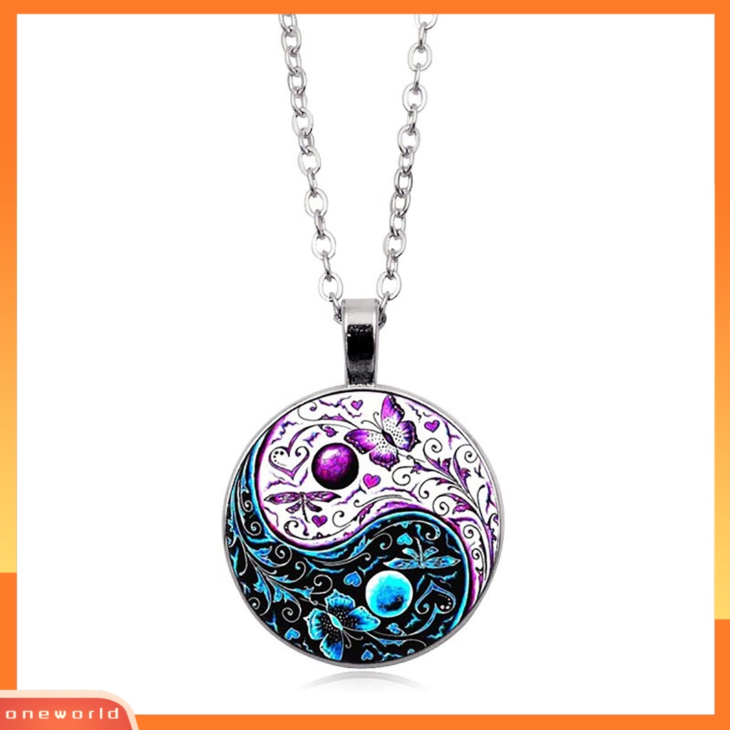 [ONE] Tai Chi Liontin Unisex Kalung Gaya China Fashion Jewelry Kalung Sweater Motif Kupu-Kupu Dua Warna Untuk Halloween