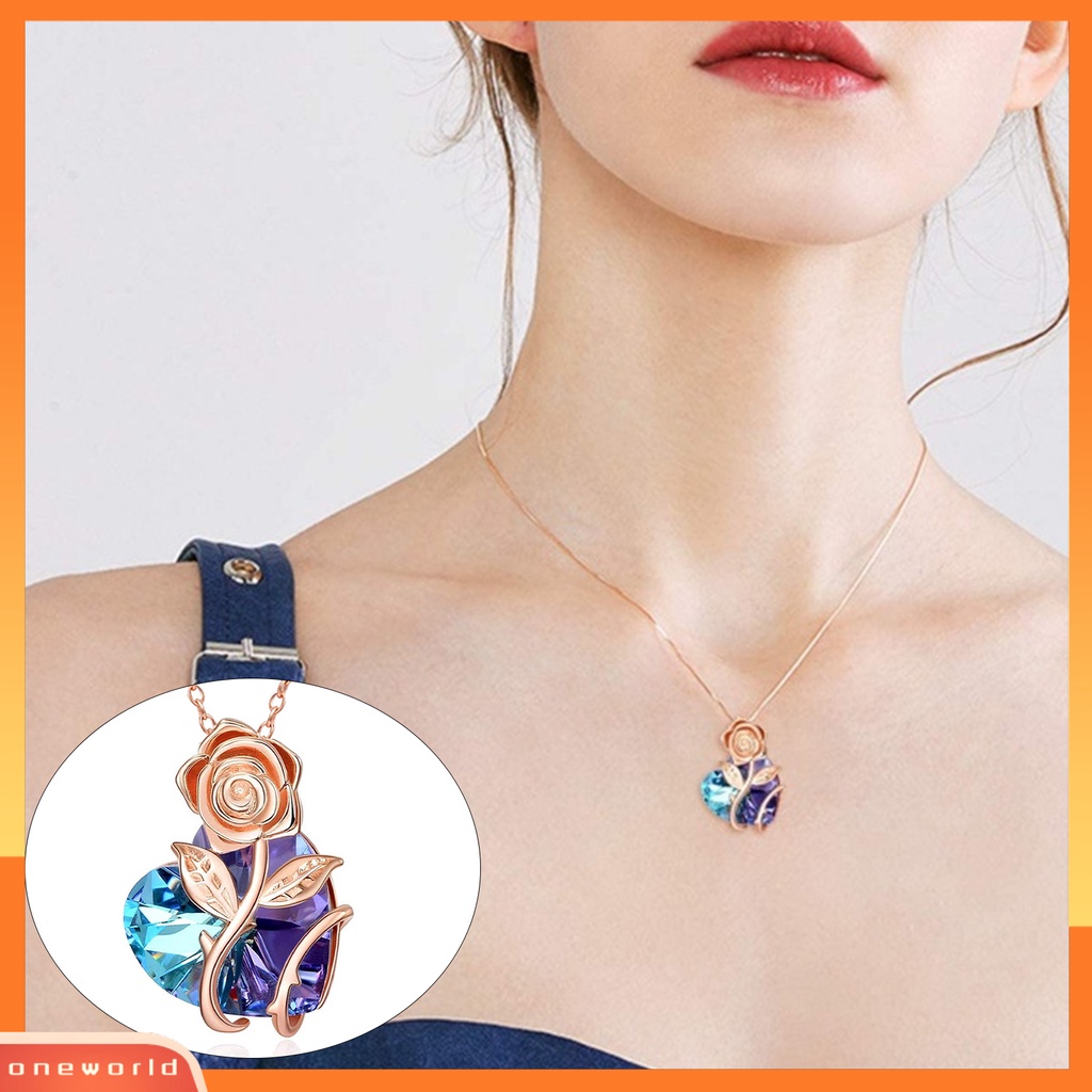 [ONE] Kalung Klavikula Elegan Nyaman Dipakai Rose Lapis Emas Mawar Kristal Imitasi Cinta Hati Wanita Kalung Untuk Pacaran