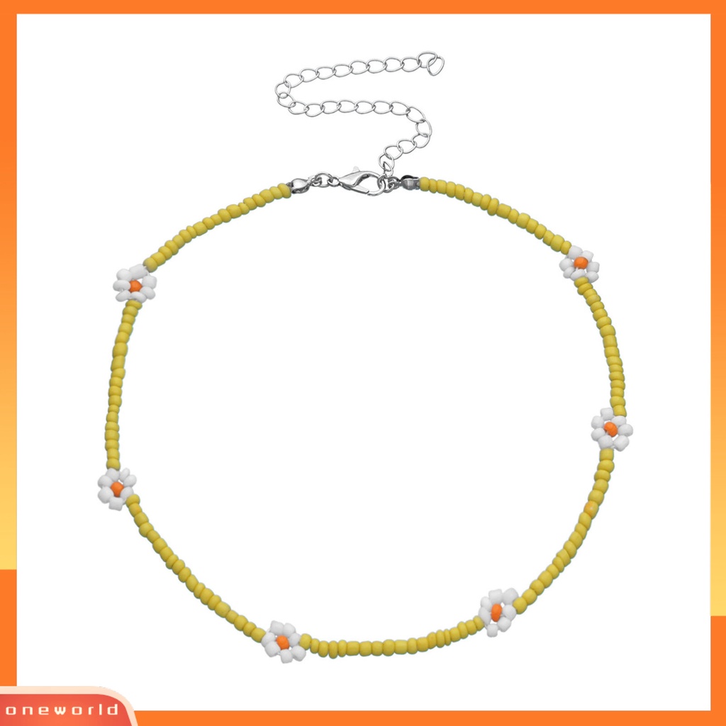 [ONE] Wanita Kalung Warna-Warni Manik-Manik Bunga Perhiasan Electroplating Beads Rantai Klavikula Hadiah Ulang Tahun