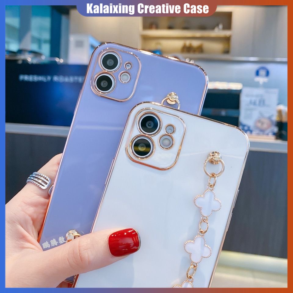 Gelang Logam Clover Lapis Mewah Casing Rantai Ponsel Untuk iPhone 14 Pro Max13Mini11Xr XS X7 8 Plus Soft Case