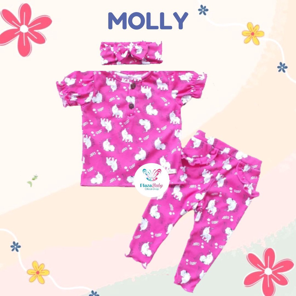 Plazababyku MX MOLLY setelan bayi motif bunga yang lucu free headband