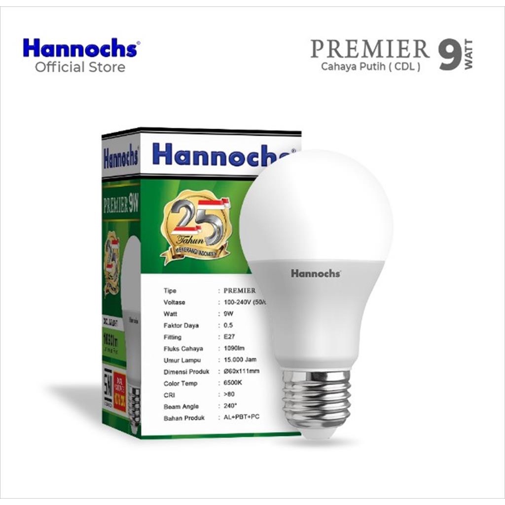 HANNOCHS Lampu LED Premier 9W - 9 Watt Cahaya Putih 6500K