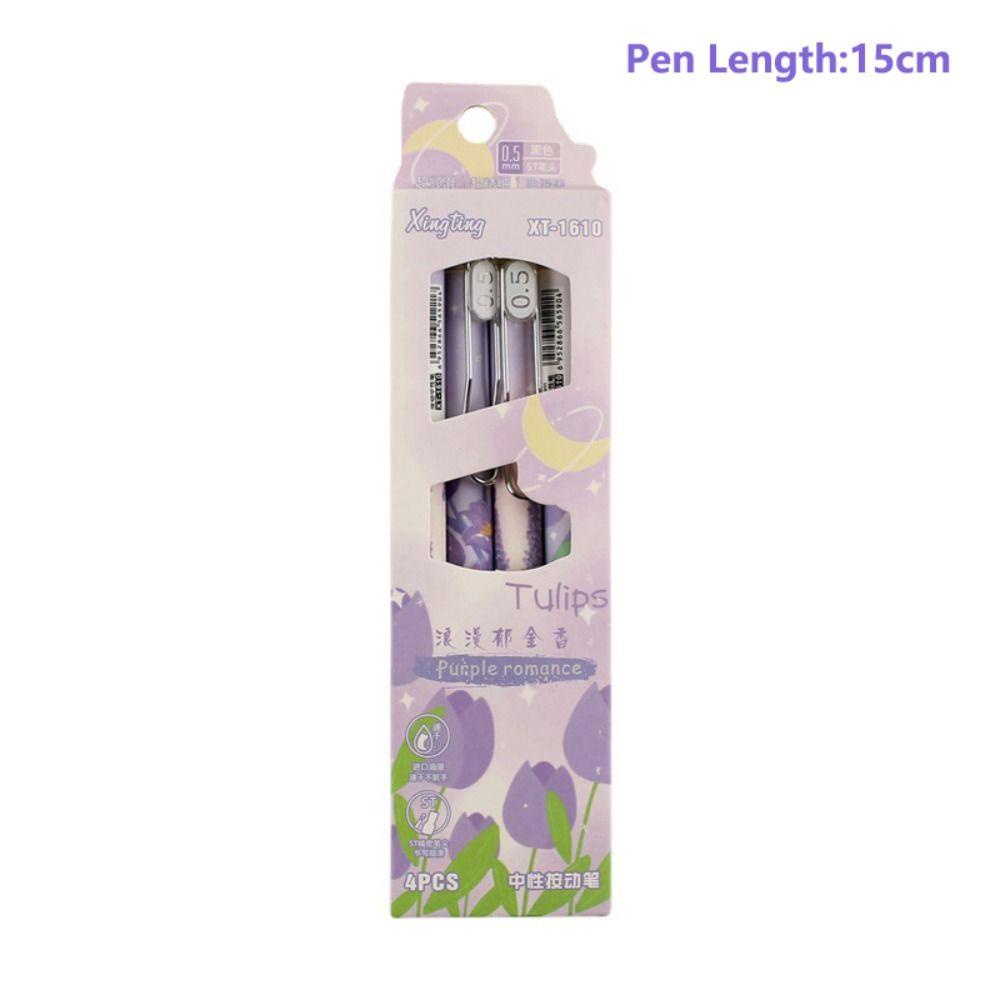 Nanas 4PCS /Set Gel Pulpen Perlengkapan Kantor Sekolah Mawar Dengan Klip Alat Tulisan Tinta Hitam Press Type Signature Pen