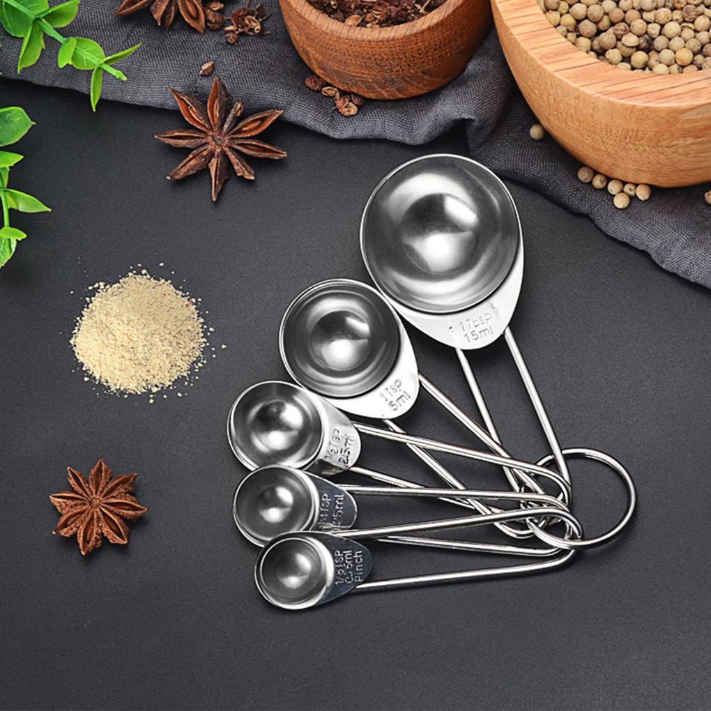 5pcs/set Sendok Takar Stainless Steel Tidak Karat Timbangan Bubuk Stackable Scoops Stainleess Handled Coffee Sugar Tools