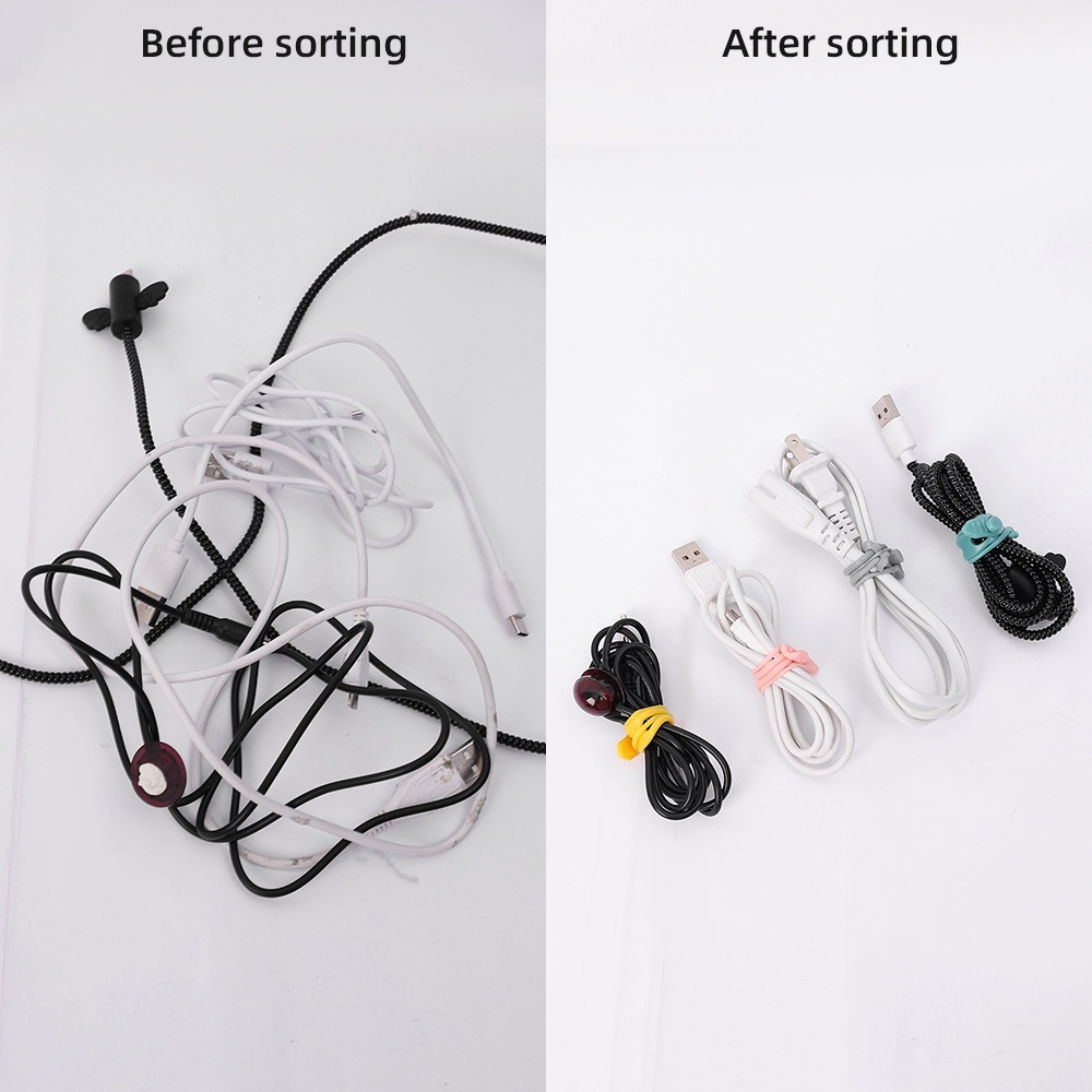 1/5pcs Silikon Kabel Data Winder Lucu Ikatan Simpul Earphone Klip Pengikat Gesper Tali Manajemen Kabel Cable Ties Cord Wire Line Fixer Desktop Tidy Gadget