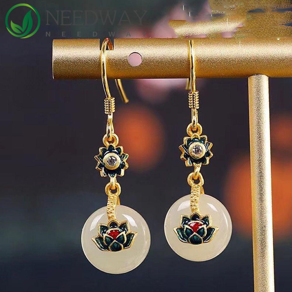 Needway   Anting Kuno Elegan Vintage Tetesan Air Berongga Keluar Lotus Retro Gaya Cina Anting