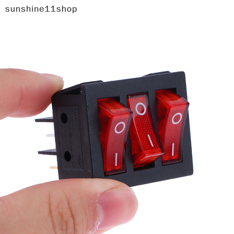 Sho Rocker Switch KCD3 Lampu Merah 3arah Saklar Hitam 9pin 2posisi ON-OFF/ON-ON 16A/20A 250/125V AC Triple Power Switch N