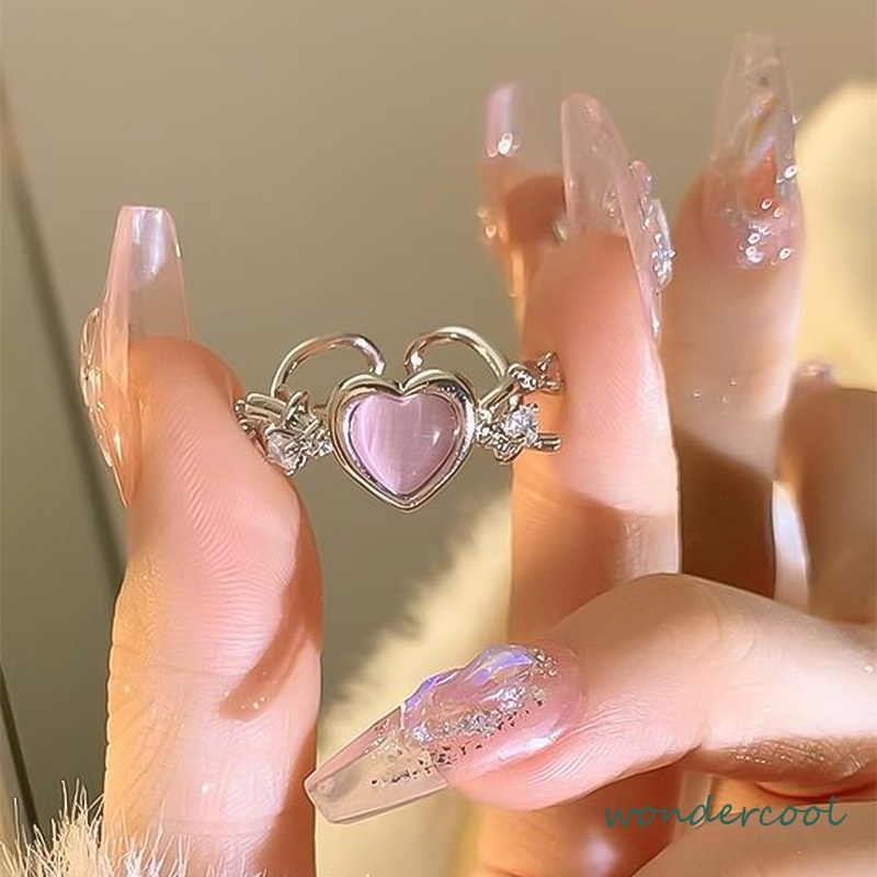 Rasa Desain Pink Love Thorn Opal Zirkon Cincin  Wanita Cincin Fashion Keren Manis-Won