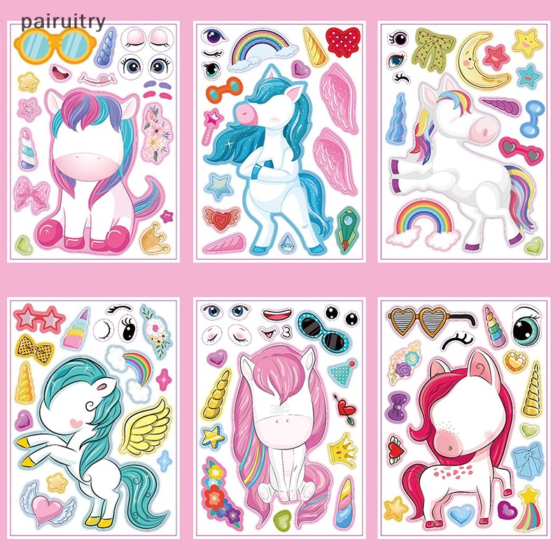 Prt 6PCS Kawaii Kartun Unicorn Anak DIY Sticker Pink Lucu Stiker Puzzle Perlengkapan Guru Sekolah Untuk Anak Gadis Hadiah PRT