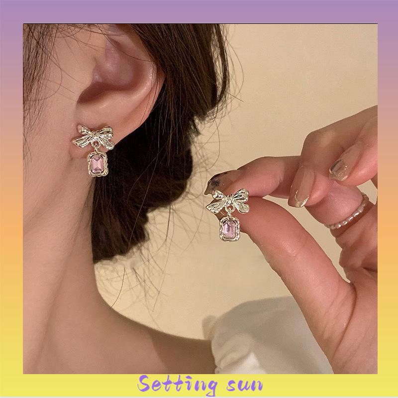 Anting Dasi Kupu-kupu Berlian Zircon Bow Stud Anting Fashion Korea Gaya Untuk Wanita TN