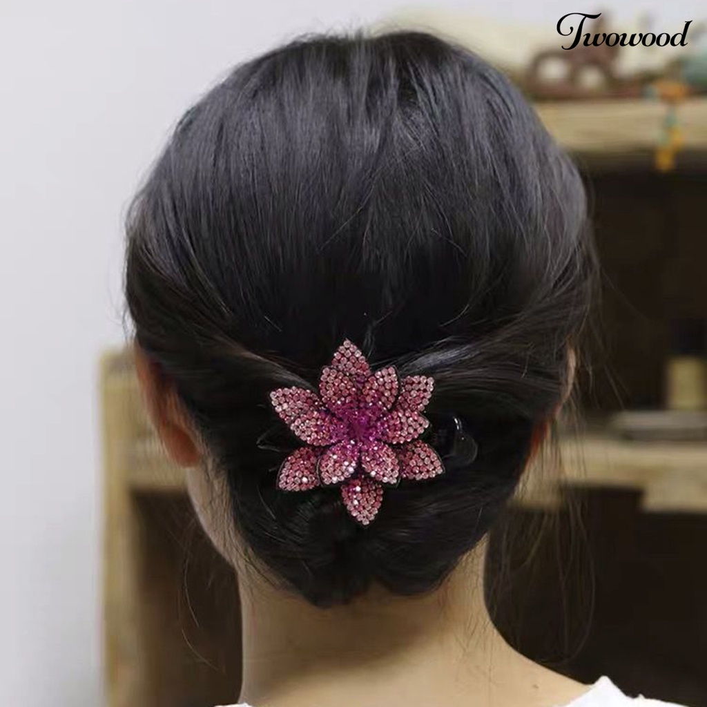 Twowood Anti-slip Gigi Temperamen Indah Rambut Klip Bersinar Berlian Imitasi Elegan Bunga Dekorasi Jepit Rambut Aksesoris Rambut