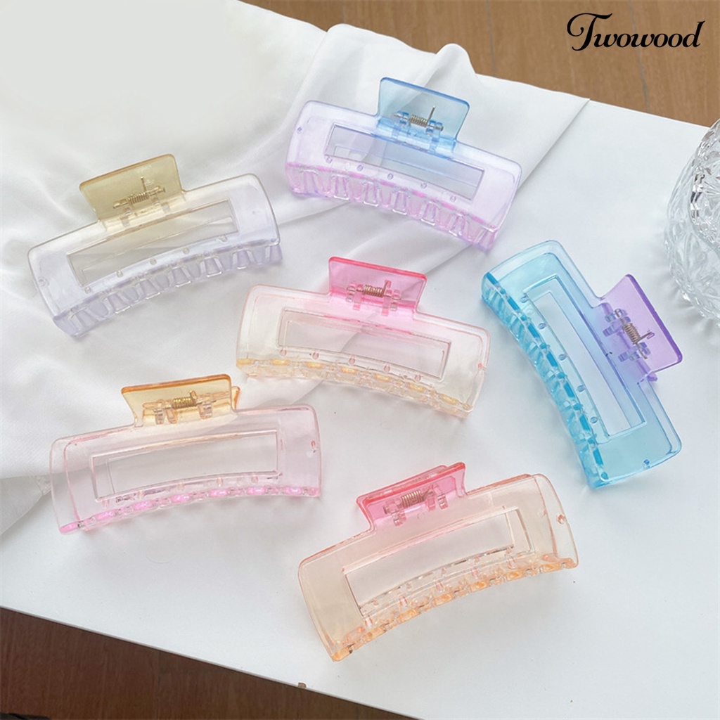 Twowood Wanita Hair Gripper Cakar Kuat Anti Patah Gradasi Warna Kontras Pinggiran Halus Hiasan Rambut Musim Semi Elastis Bentuk Oblong Hair Claw Aksesori Rambut