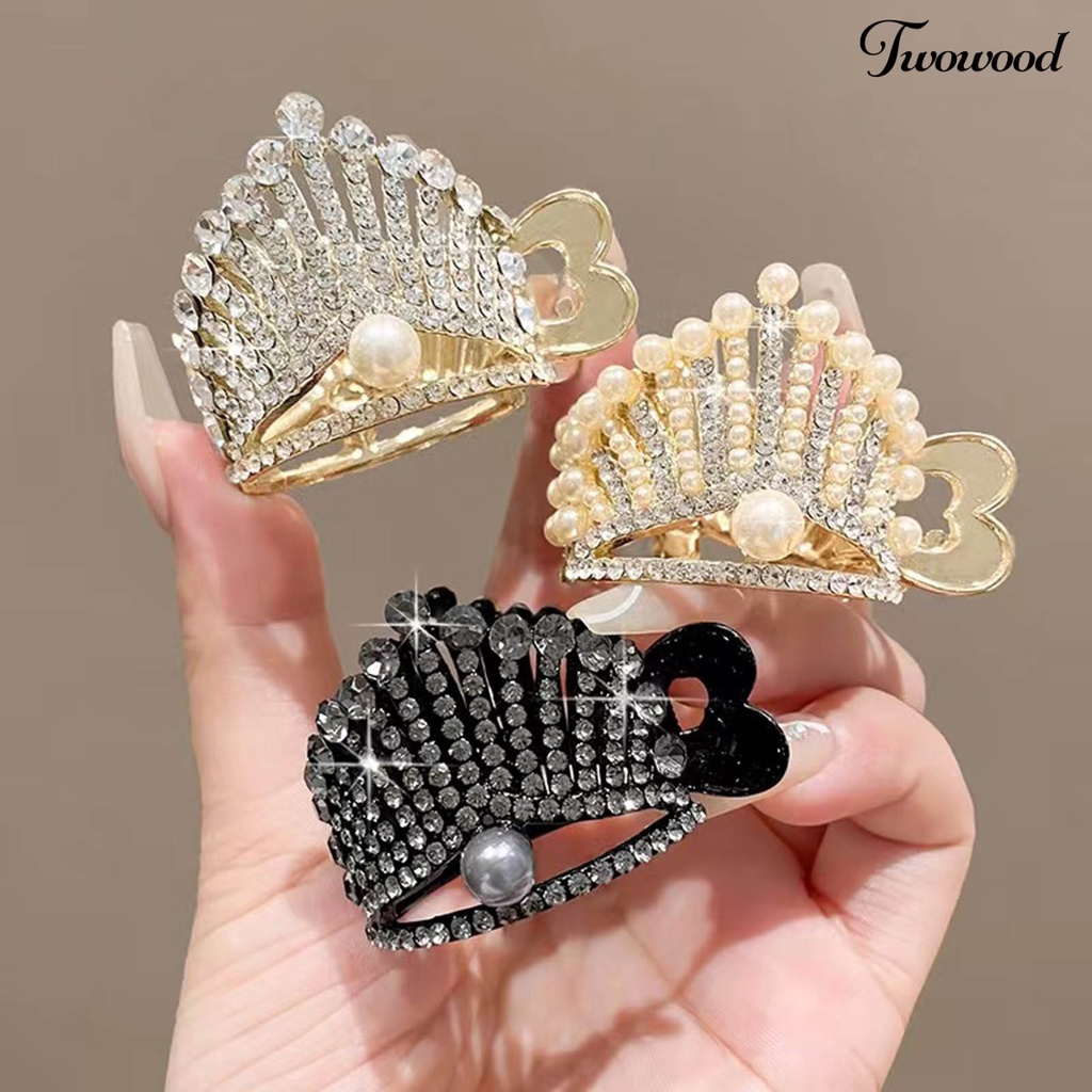 Twowood Wanita Hair Claw Hair Clip Berlian Imitasi Mutiara Imitasi Bentuk Ekor Ikan Hiasan Rambut Anti-slip Ringan Mahkota Bentuk Kepala Kelinci Aksesori Rambut