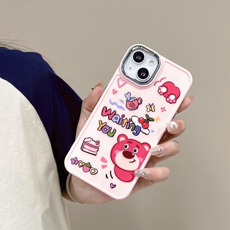 All New Electroplated Camera Skin Silicone Soft Case IPhone 11 12 13 14 Pro Max Women's Fashion Gift Cute Cartoon Phone Case Strawberry Bear Lotso