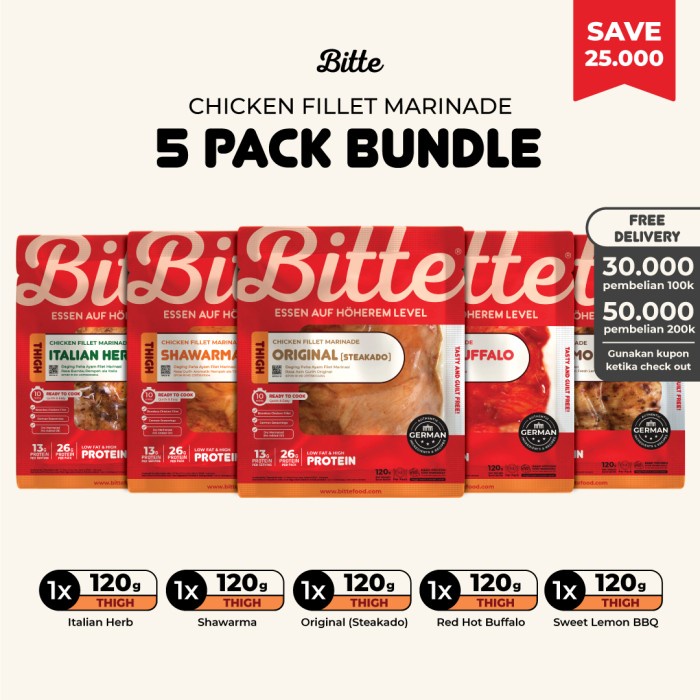 

Makanan | 5 PACK BUNDLE Chicken Fillet Marinade / Ayam Marinasi 120g - Bitte - Thigh / Paha