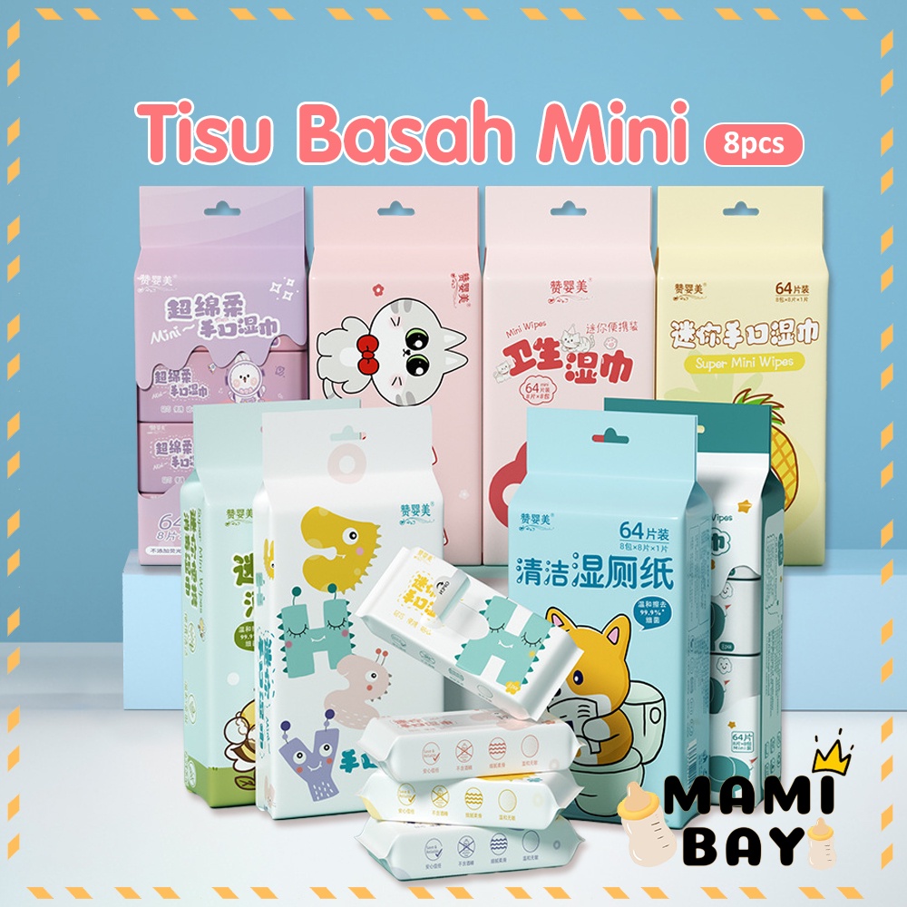 Mamibayi 8pcs/set baby wipes tisu basah mini tissue basah bayi