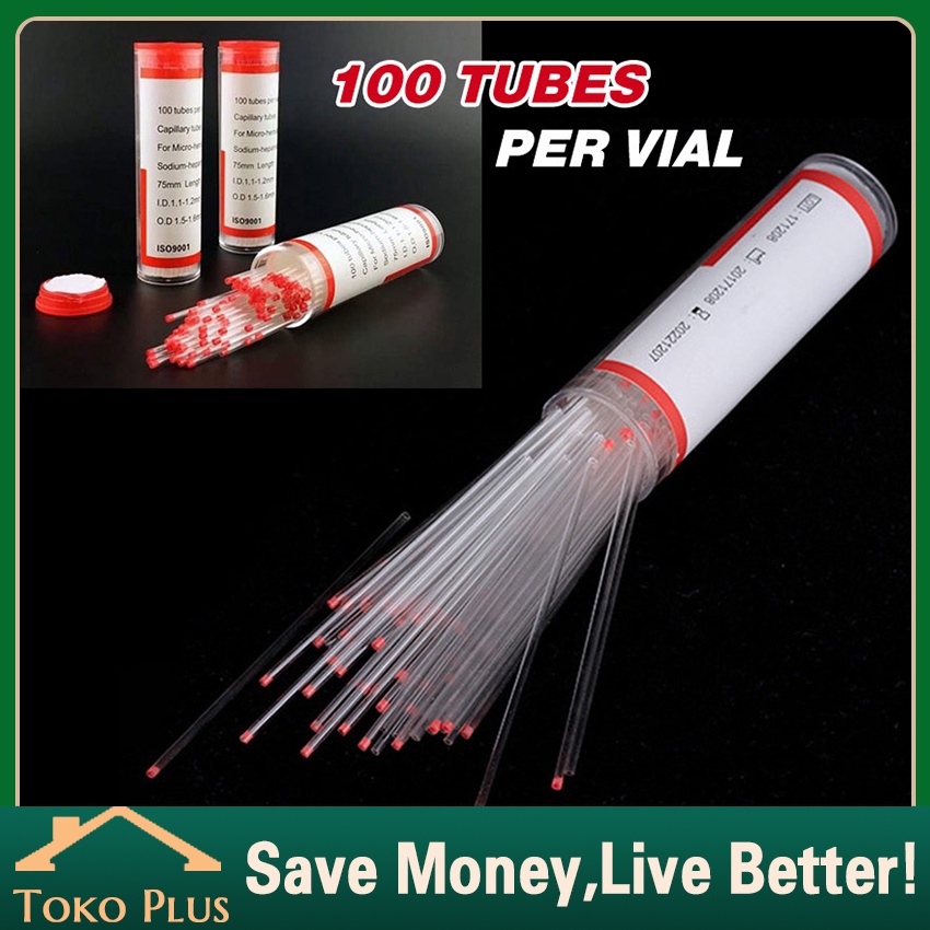 100Pcs Tabung Pipa Kapiler Hematokrit / Micro Haematocrit / Tabung Hematokrit Mikro Kapiler