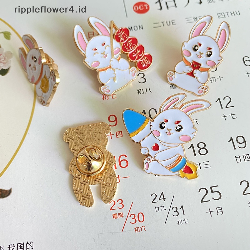 {rippleflower4.id} Tahun Baru Kelinci Paduan Pin Kelinci Bros Kartun Kelinci Pakaian Kerah Pin Lucu Bentuk Hewan Bros Kerah Badge Tas Kartun Perhiasan Aksesoris~