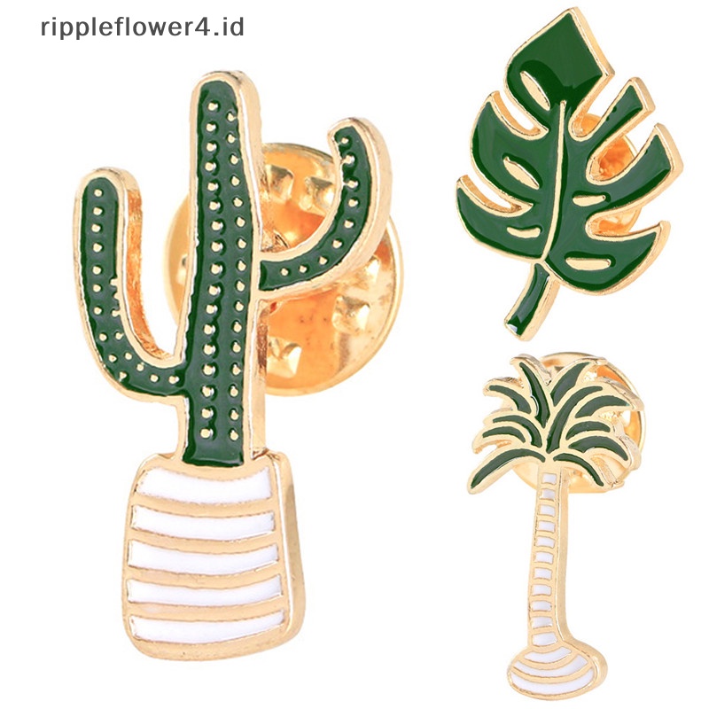 {rippleflower4.id} 3pcs /Set Enamel Tanaman Pot Kaktus Kerah Bros Pin Lencana Pakaian Pin Kartun~