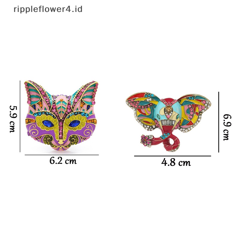 {rippleflower4.id} Besar Berat Multicolor Enamel Berlian Imitasi Kepala Kucing Bros Wanita Pesta Women Gift~