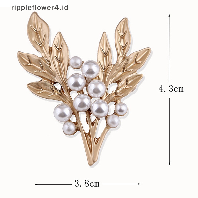 {rippleflower4.id} Fashion Mutiara Sederhana Daun Bros Pin Wanita Perhiasan Pernikahan Perjamuan Bros~