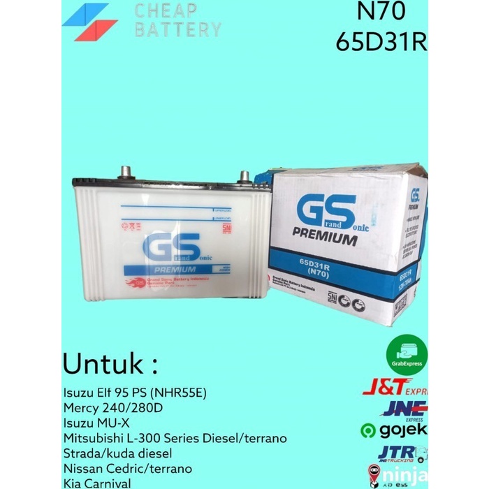 Accu/ aki mobil basah GS n70 12v 70ah 65d31r Mitsubishi L-300