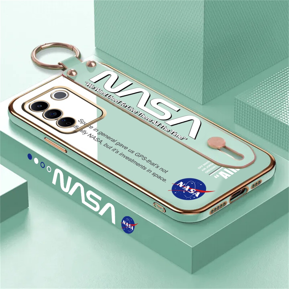 Casing NASA Vivo Y16 Y15s Y15A Y01 Y02 Y02s Y22 Y35 Y21A Y33S Y12S Y20s Y20i Y11 Y12 Y15 Y17 Y19 Y91C Tempat Gelang Tangan Motif Simple Mewah Plating Silicone Shockproof Case RIXUAN