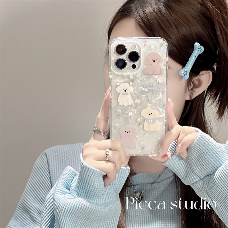 Ins Gaya Cocok Untuk iPhone 14 Pro Max Casing Ponsel iPhone Motif Ganda Print Puppy Kompatibel Dengan Iphone13 13pro 13prm iPhone 11 11pro 14plus 12Pro Max Casing Ponsel TPU Tahan Guncangan