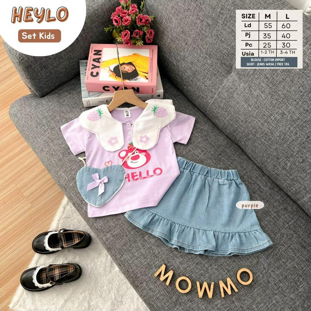 HEYLO SET ORI MOWMO KIDS | (S,1-2/M,3-4th) Setelan Anak Perempuan