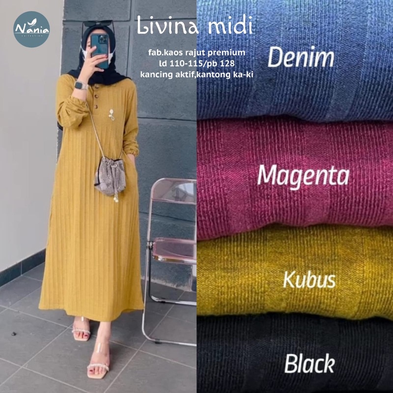 LIVINA MIDI ORI NANIA | Kaos Rajut Premium