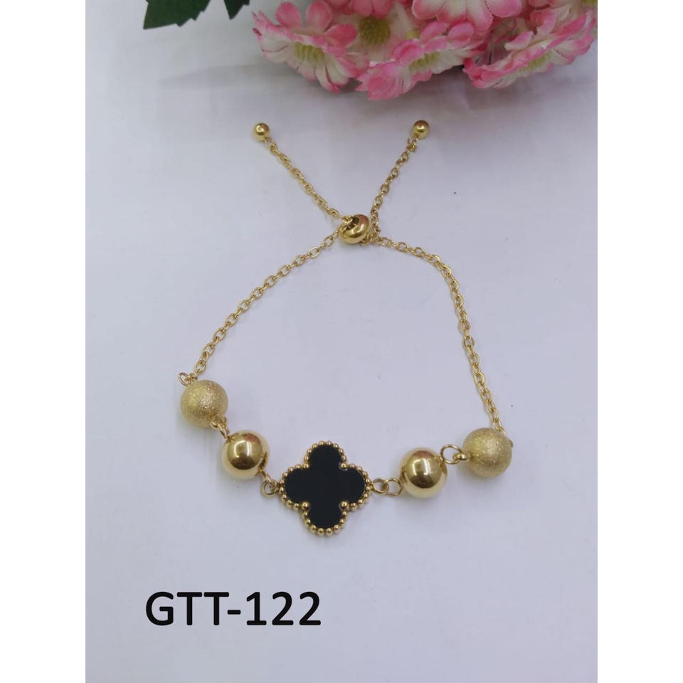 GELANG TANGAN KAKI TITANIUM EMAS GOLD CLOVER HITAM BULAT BOLA DIAM TERMURAH / DUNIA GELANG