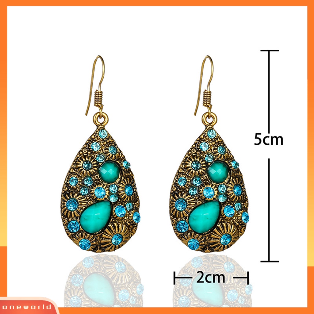 [WOD] 1pasang Anting Menjuntai Gaya Etnik Berlian Imitasi Mengkilap Hias Semua Pertandingan Perhiasan Hadiah Permata Imitasi Wanita Vintage Water Drop Pendant Earrings Untuk Pacaran