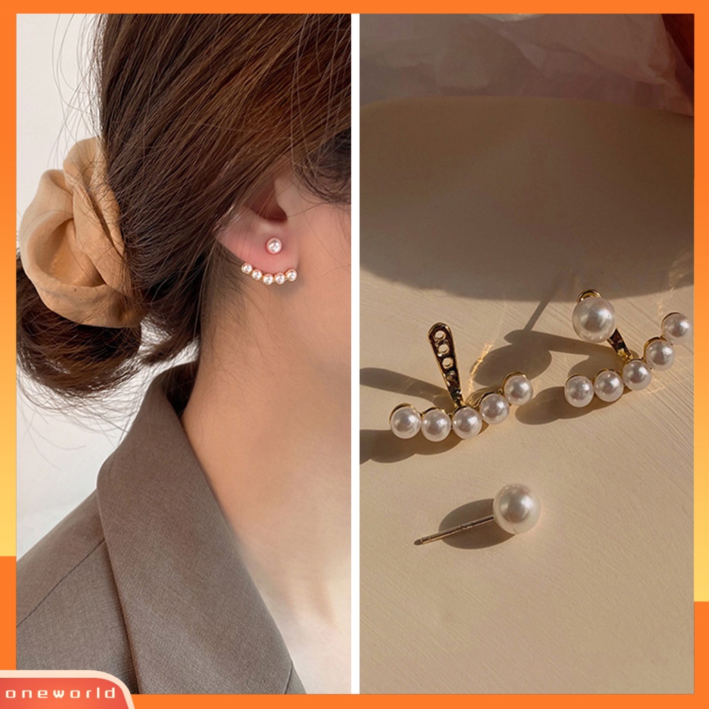 [WOD] 1pasang Anting Pejantan Temperamen Elegan Kilau Terang Hias Semua Pertandingan Perhiasan Hadiah Multi-Wear Fashion Wanita Cinta Hati Mutiara Imitasi Telinga Studs Untuk Pakaian Sehari-Hari