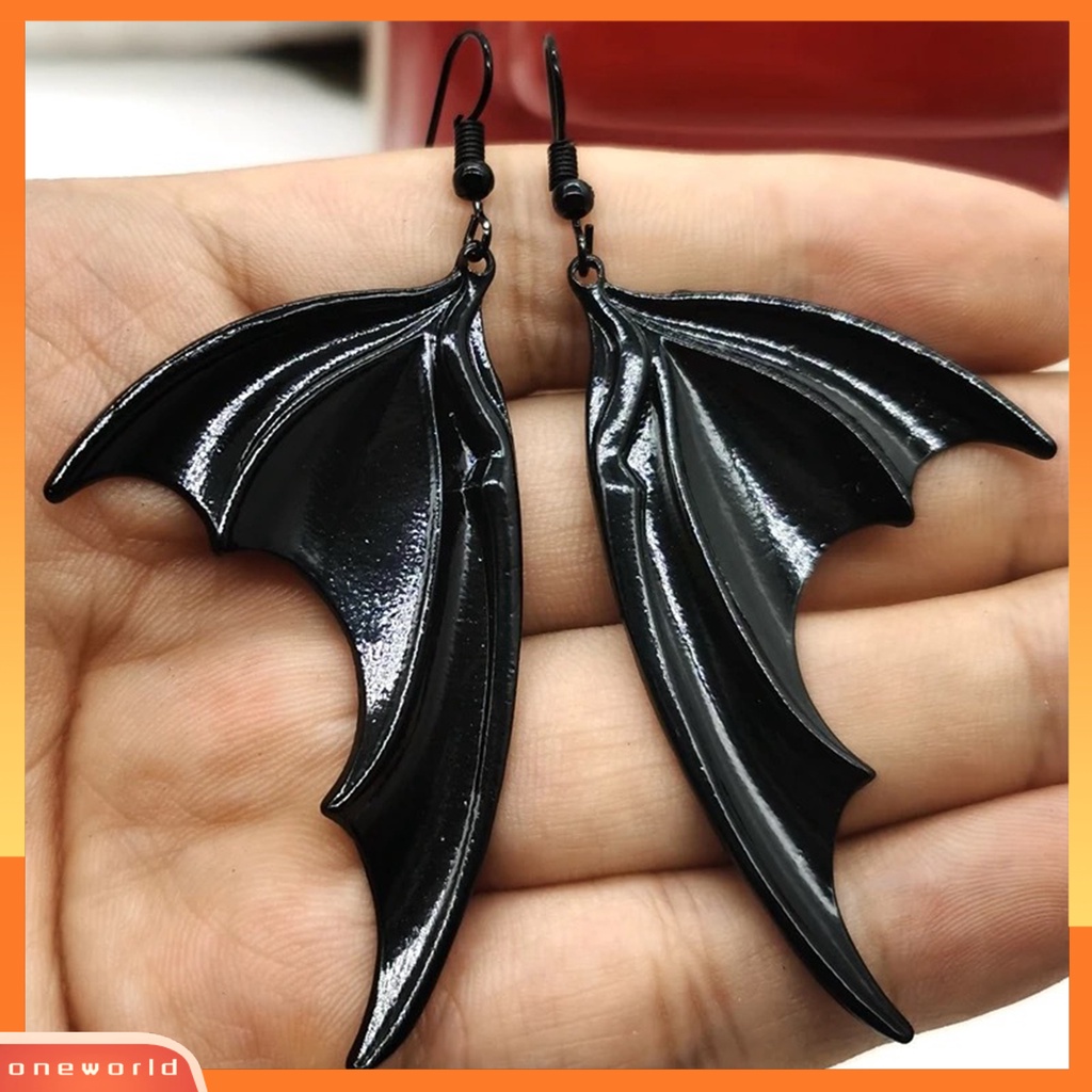 [WOD] 1pasang Anting Halloween Vintage Gothic Geometris Electroplating All-match Dekorasi Hadiah Wanita Bat Wing Drop Pendant Earrings Perhiasan Pesta Nikmat