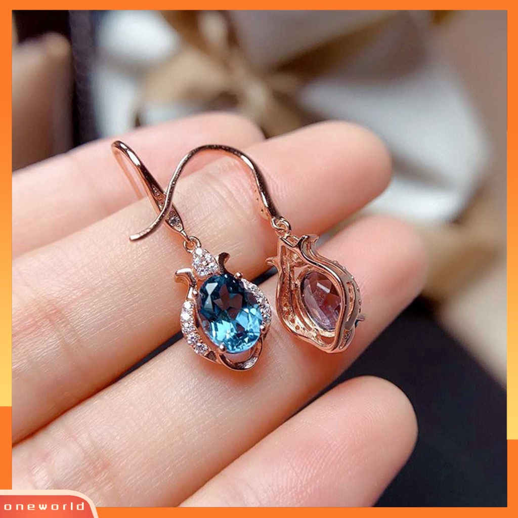 [WOD] 1pasang Anting Kait Imitasi Topaz Berlian Imitasi Wanita Kilau Terang Tahan Lama Drop Earrings Untuk Pernikahan